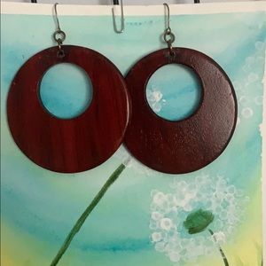 Handcrafted wooden circular earrings